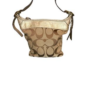 Coach Parker Signature Jacquard Gold Leather Shoulder Bag Tote No 13448 EUC